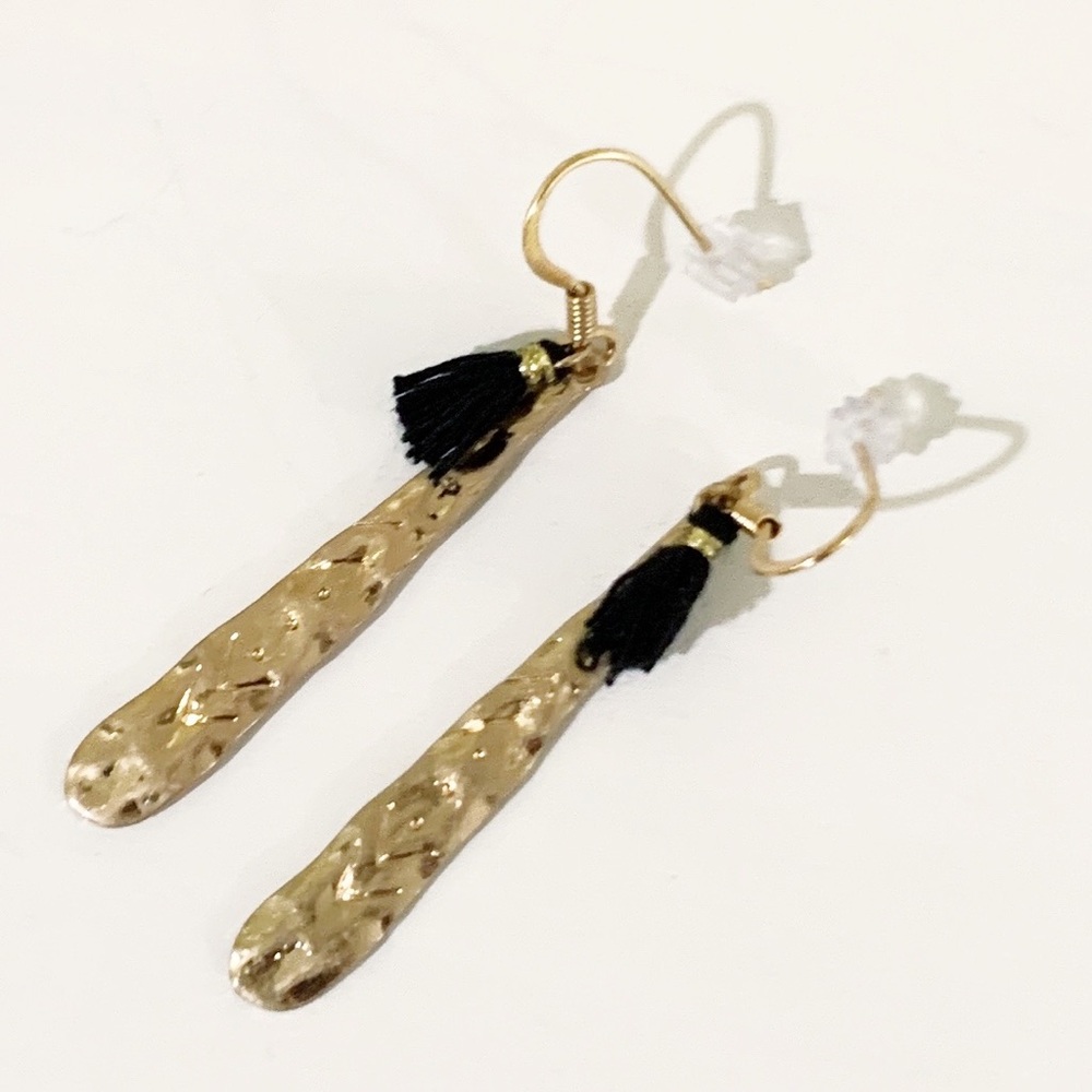 New - Gold-Tone Long Dangle Earrings with BLACK Tassel